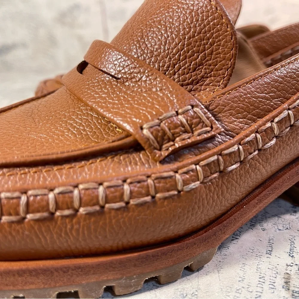 Beklina Loafer Mule Cocoa Brown Leather Penny Loafers Handmade Peru